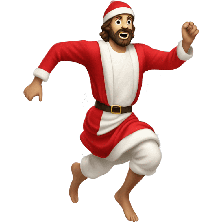 skipping sprint Jesus santa costume emoji