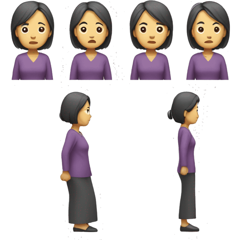 middle aged asian woman sad standing full body emoji