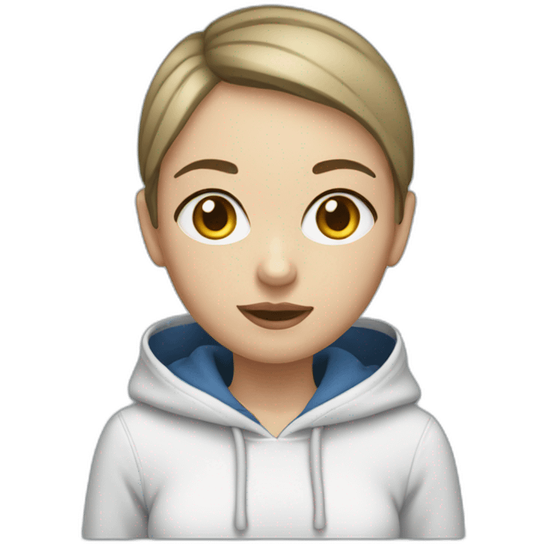 girl with short hair blue, eyes, white skin, with  hoodie, with computer emoji