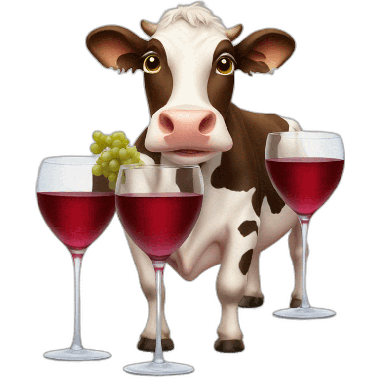 Three smiley cows with three glasses of wine emoji