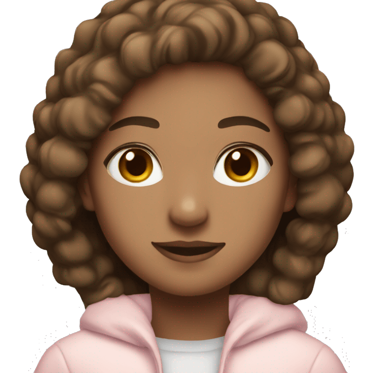 Pretty girl with brown hair and light pink winter attire on emoji