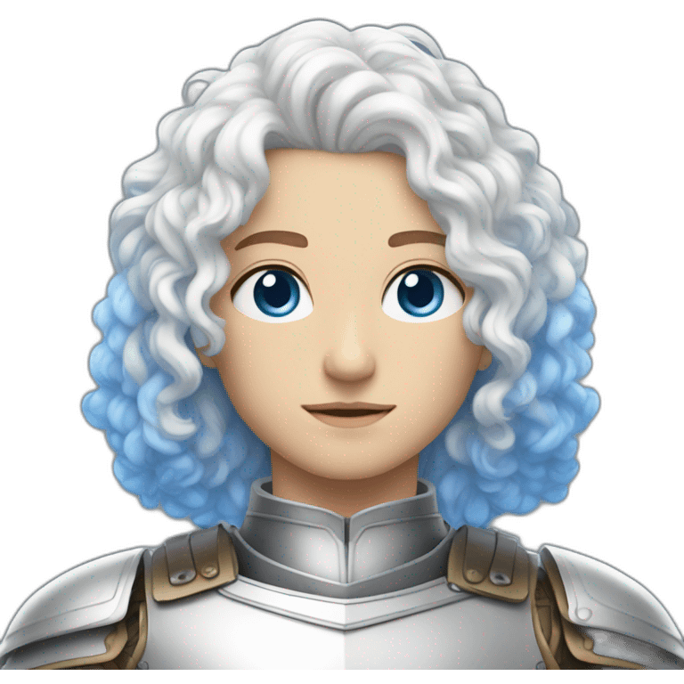 white androgynous guy white long curly hair armor blue eyes emoji