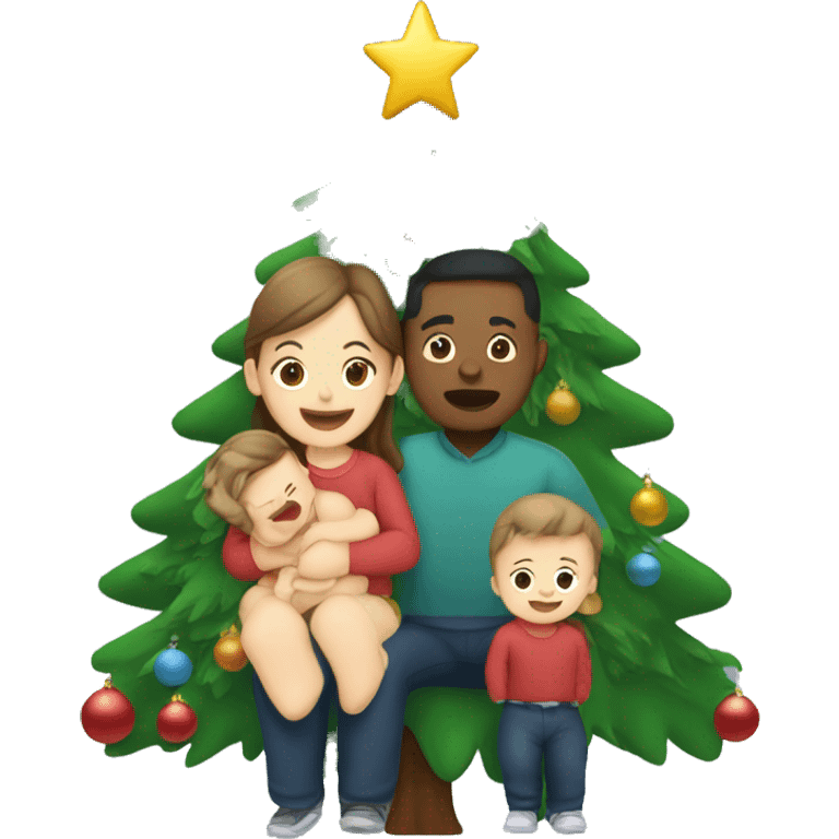 Father mother and baby around a christmas tree emoji