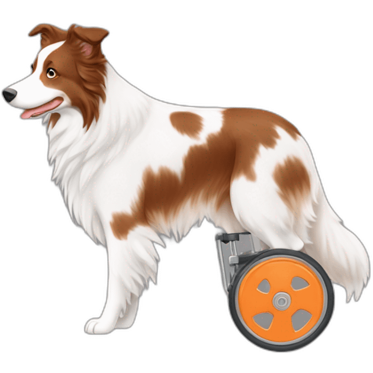 white and wheat red merle border collie with orange wheel chair emoji