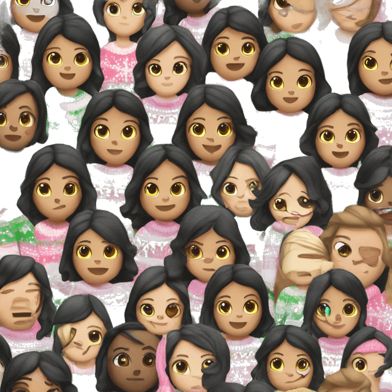 White girl with black hair wearing a Pastel Christmas sweater emoji