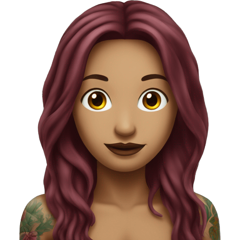 Beautiful tattooed  burgundy long haired woman swimming in a pool emoji