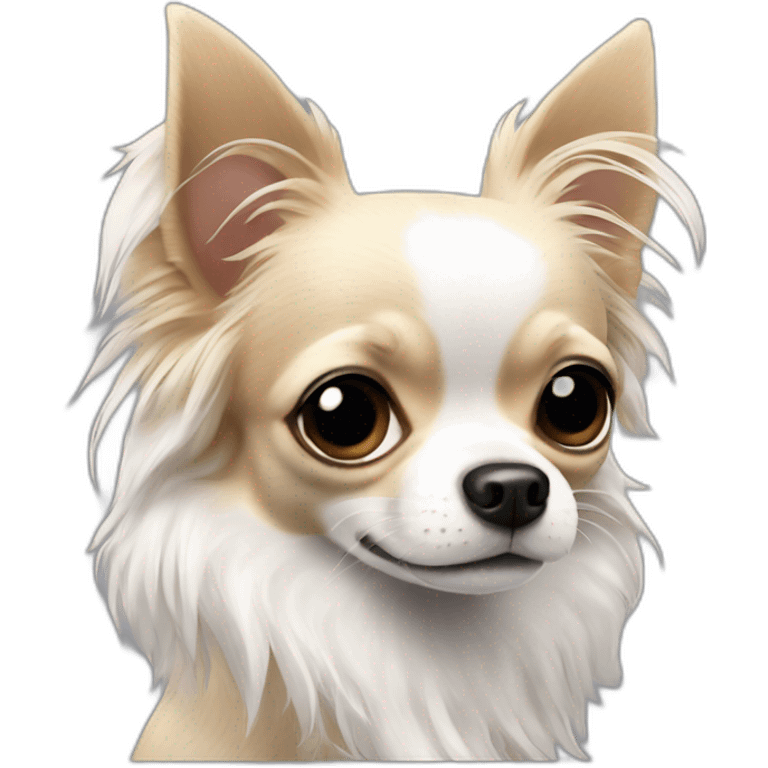 Long-haired Chihuahua with white hair and black patches ￼ emoji