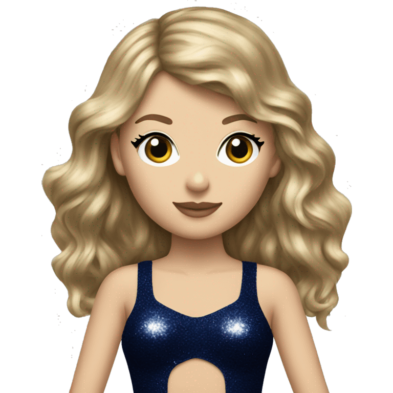 Realistic Taylor swift wearing navy blue glittery bodysuit and long hair emoji