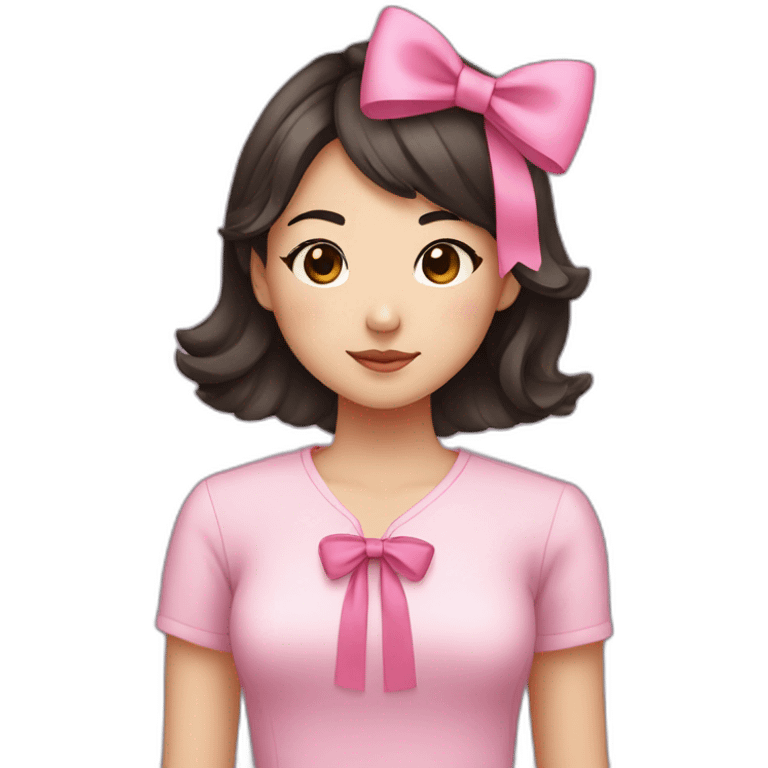 25 year old chinese american girl who loves bows and pink with dark brown hair and a round face emoji