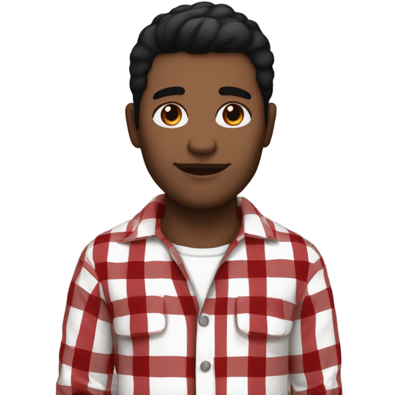 Man with black hair and brown eyes wearing red and black buffalo plaid pjs. White skin. emoji