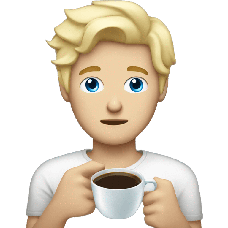 Blond-haired blue-eyed guy sleepy with a cup of coffee emoji