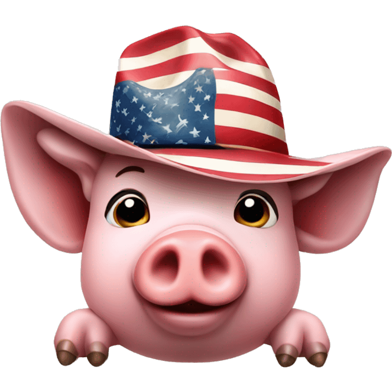 Pig with cowboy hat and American flag emoji