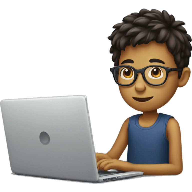 Boy in spectacle using laptop emoji