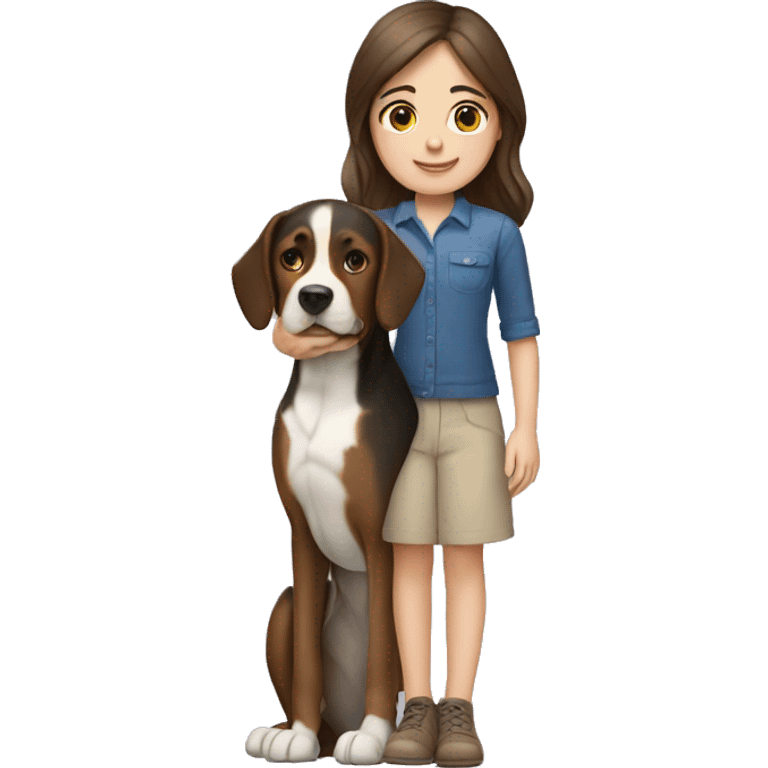 pale brunette girl holding a swiss mountain dog emoji