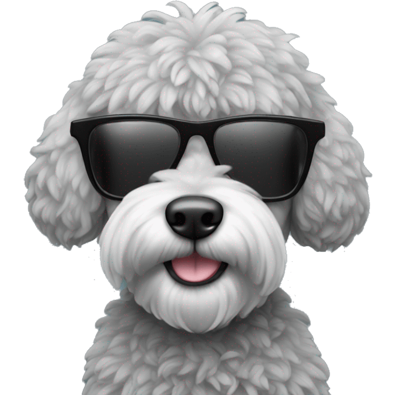 Black and grey ozzie doodle with sunglasses emoji