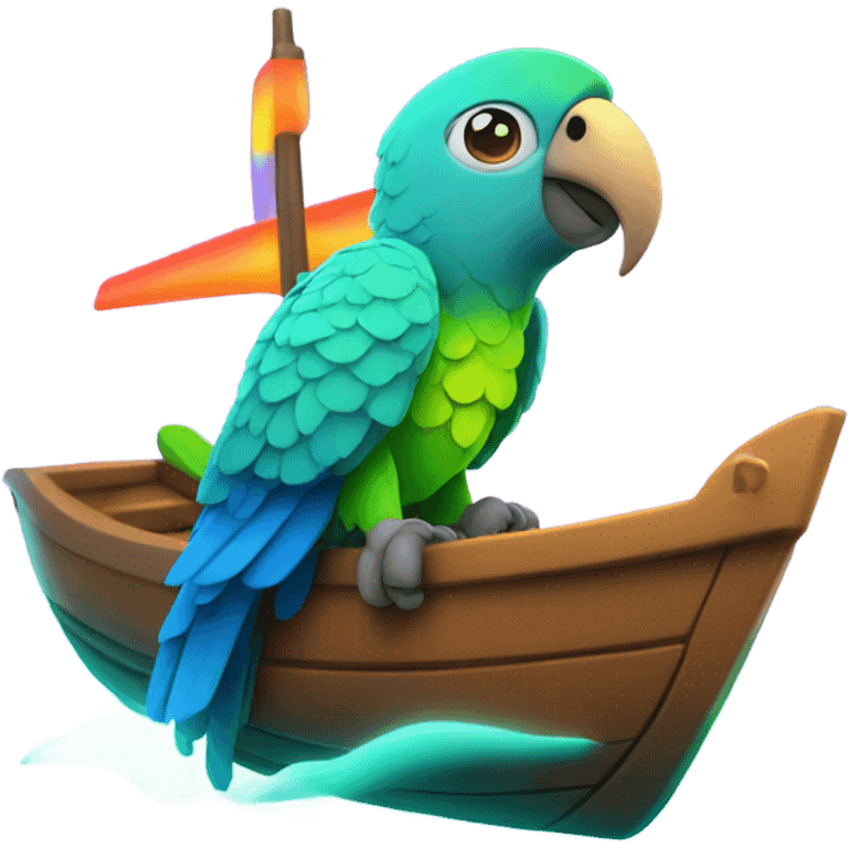 Parrot  on a boat with neon colors emoji