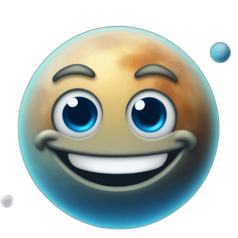 planet Neptune with a cartoon smiling face with big kind eyes emoji