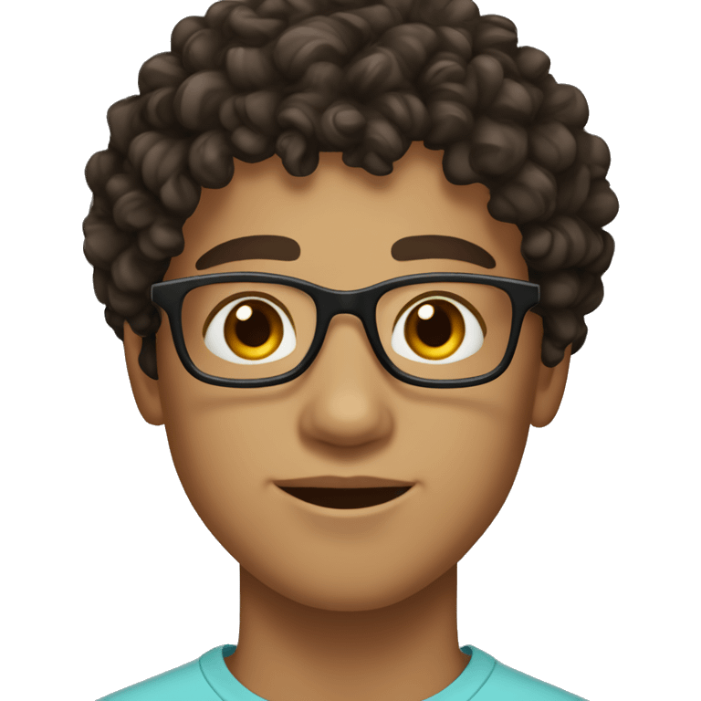 person teenager pale olive skin, dark brown curly hair, dark brown eyes, boy, man, glasses, freckles emoji