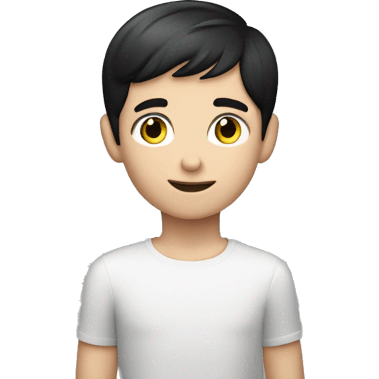 Young Caucasian boy with short black hair and blue eyes raising his hand against a black background emoji