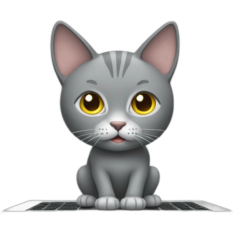 grey cat standing on laptop keyboard emoji