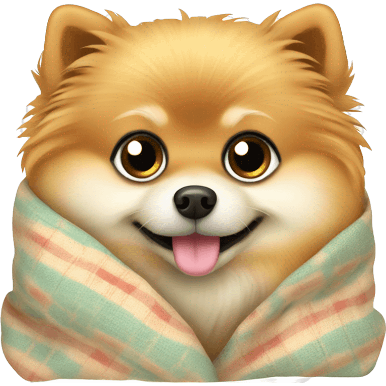 Pomeranian cozy in blanket emoji