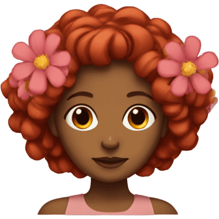 Brown girl with red hair and flowers in her hair emoji