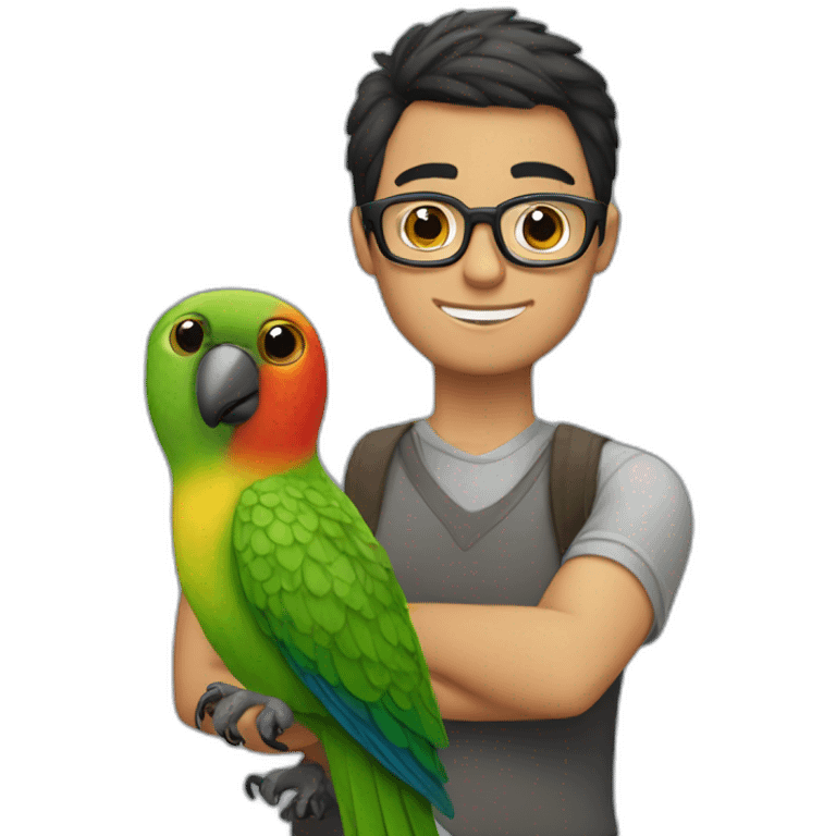 short-haired man with glasses and a conure parrot on his shoulder emoji