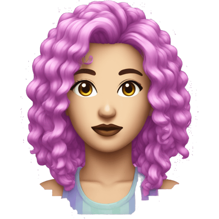 A pixel hairstyle lesbian female face with Vaporwave style  emoji