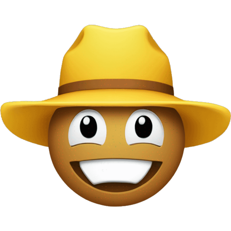 round yellow face emoji with one piece of hay in his teeth and a cowboy hat on emoji