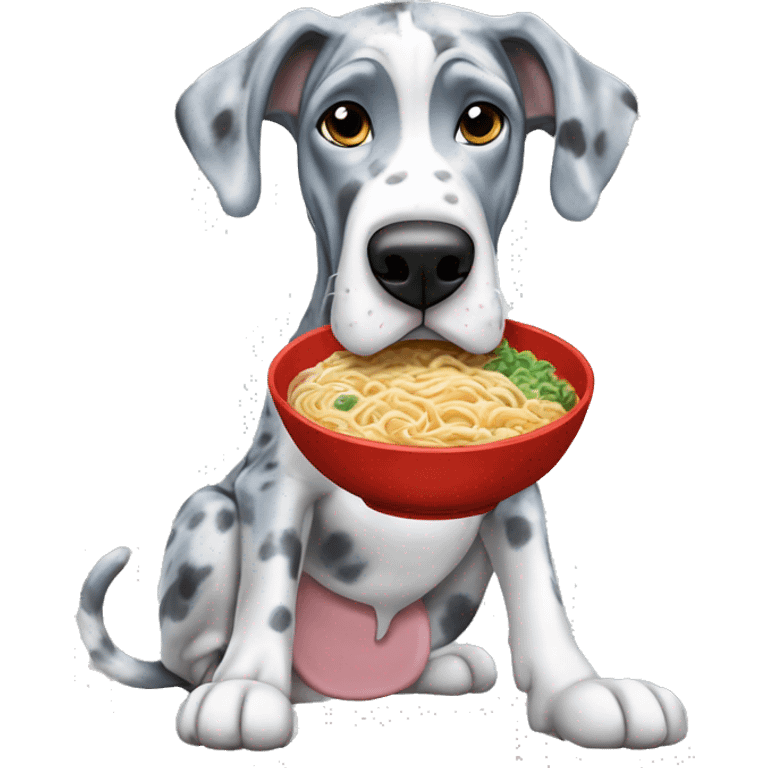 Blue Merle Great Dane eating ramen  emoji