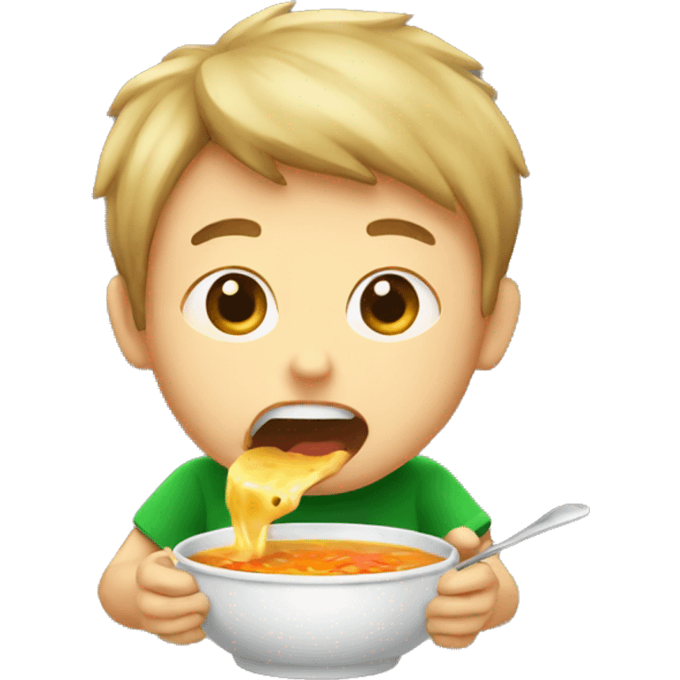 A boy eats disgusting soup emoji