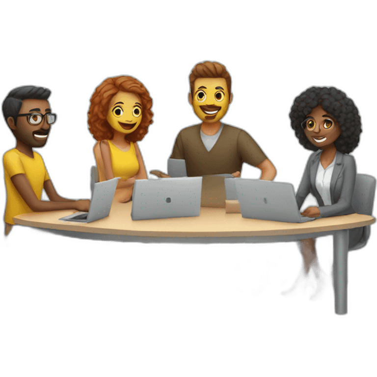 four people coworking at the call center emoji