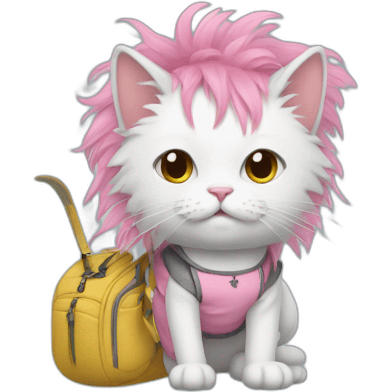 Cat with pink long hair and a Badminton bag emoji