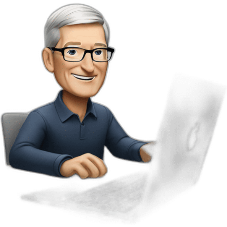 tim cook with macbook desk emoji