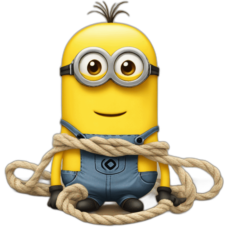 Minion tied with ropes on a table family friendly emoji