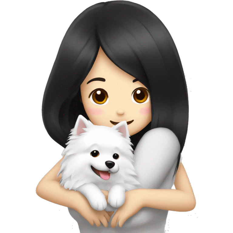 Japanese spitz dog hug black hair girl emoji