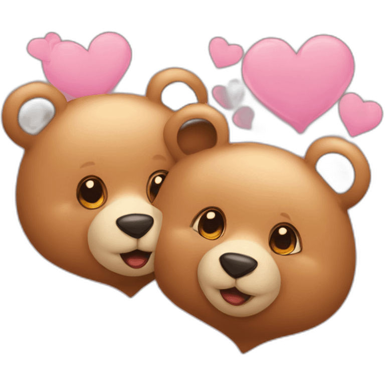 Female bear and male bear kissing, face only, with hearts above them emoji