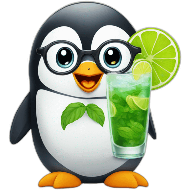 baby penguin with big glasses drinking mojito emoji