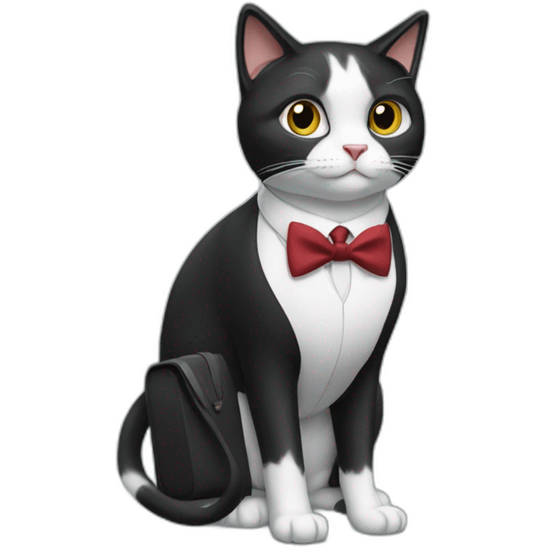 Tuxedo cat in tie and with briefcase emoji