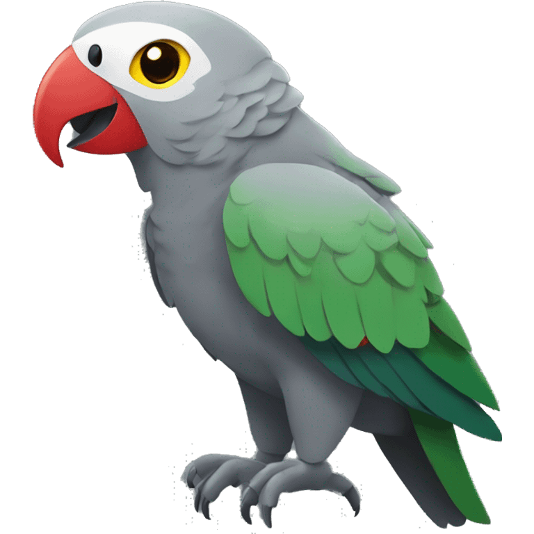 grey-green parrot with dark grey wings, yellow head and green chest and red eyes emoji