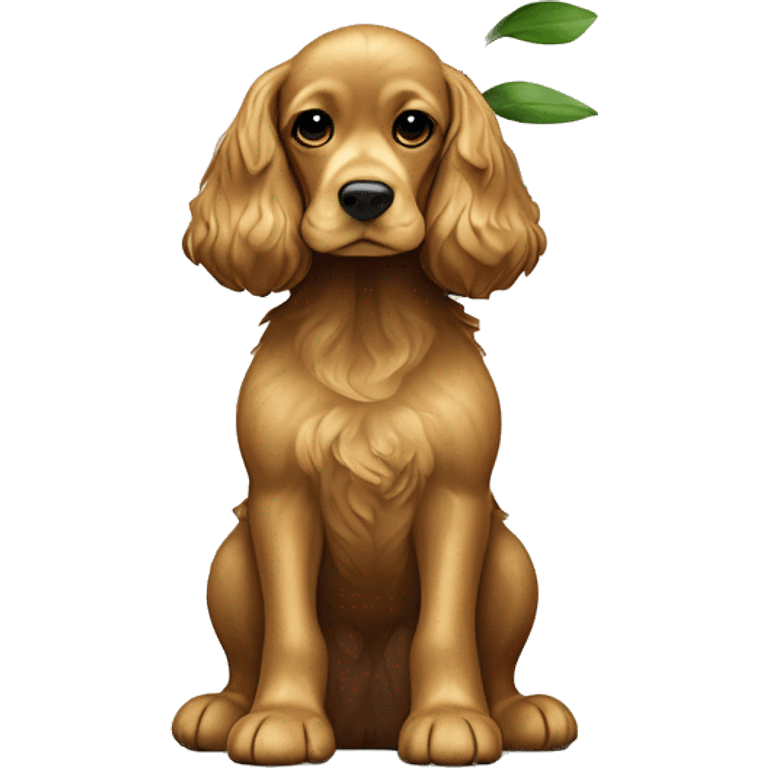 Cocker spaniel Girl sitting Full Body frontal with yellow flower on her war  emoji