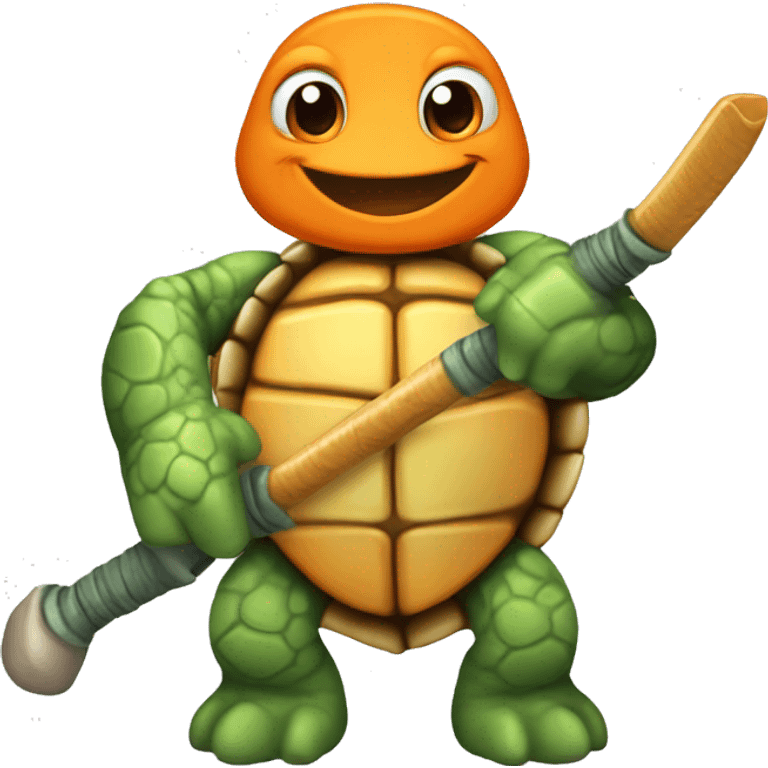 turtle with nunchuk, orange badana emoji