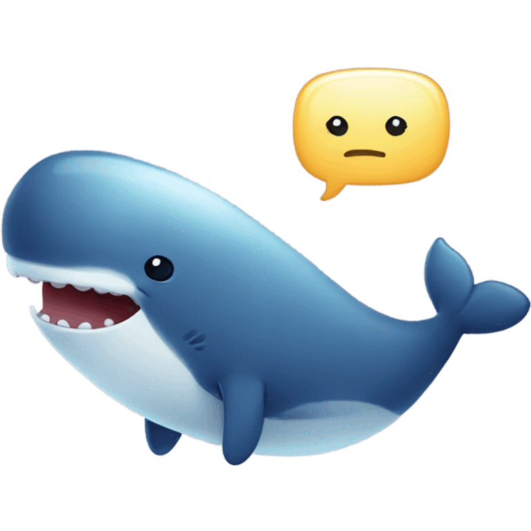 Cute kawaii whale with a text bubble that says "bye!" emoji