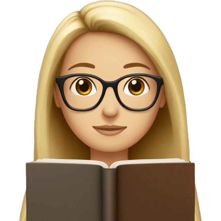 White girl wearing glasses reading a brown book emoji