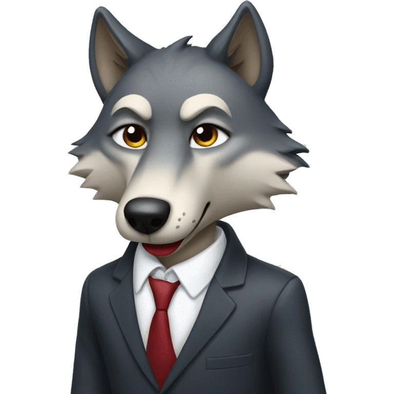 wolf biting his lip wearing a suit emoji