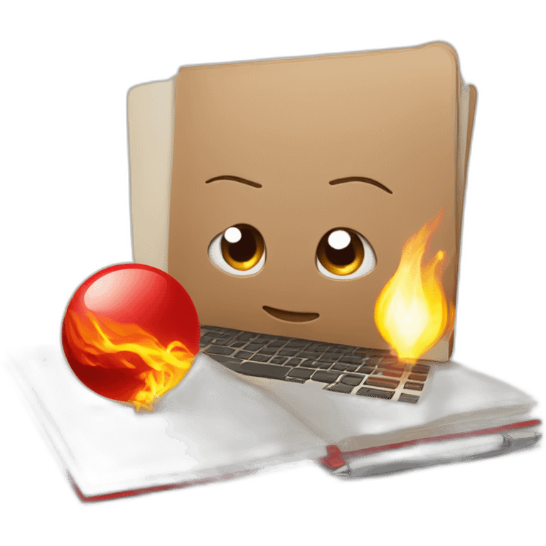 Icon with red fire ball with notebook emoji