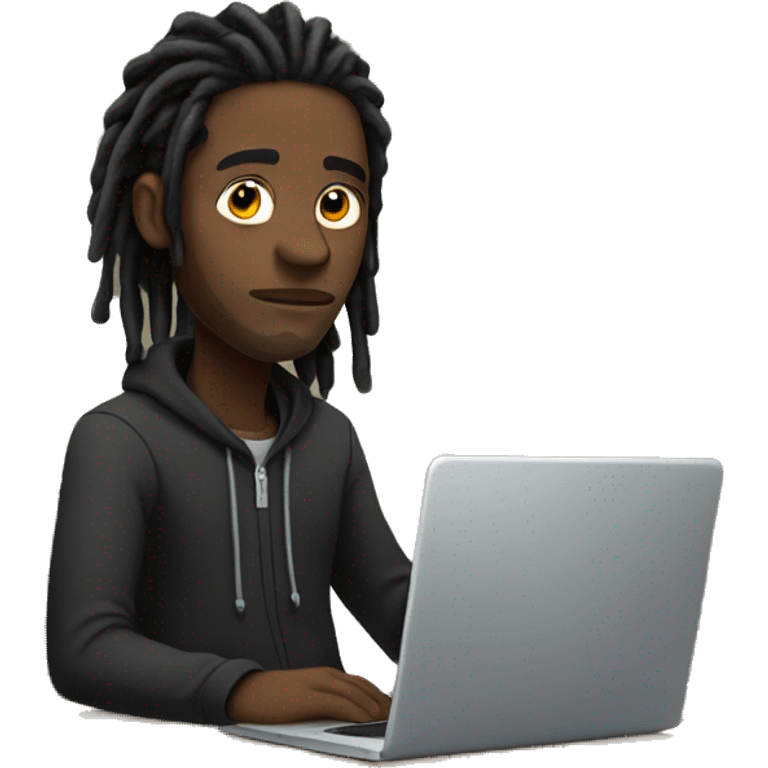 Black-guy-with-dreads-wearing-black-trackstuit-sitting-down-on-chair facing-foward-focused-on-laptop-computer- emoji