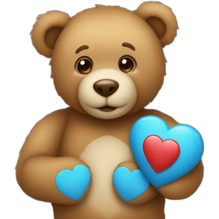 A teddy bear holding blue heart  emoji