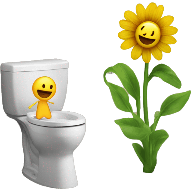 a flower dancing with mewing man while skibidi toilet is singing emoji