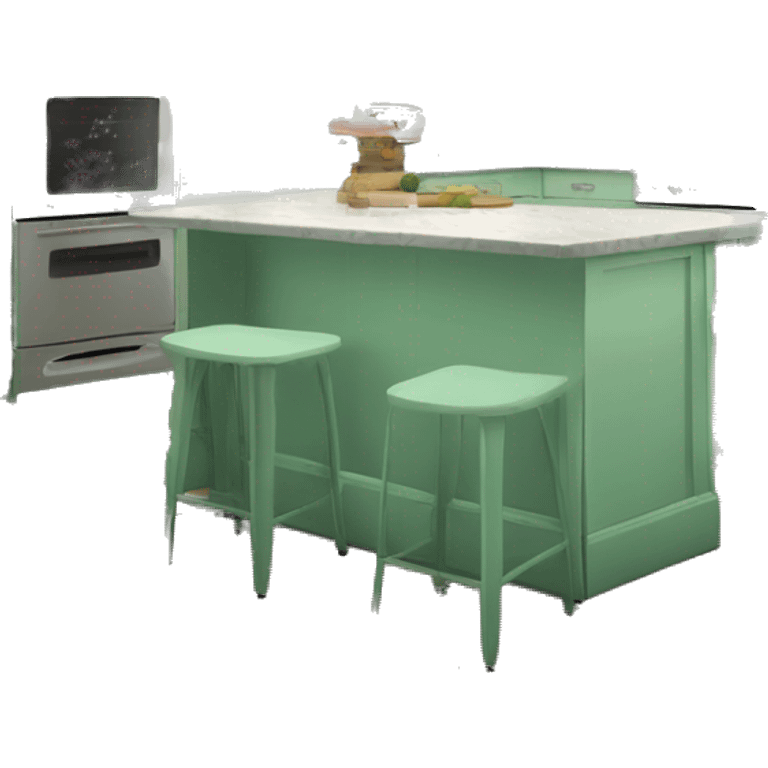 Realistic front facing mint green kitchen counter island bar. emoji